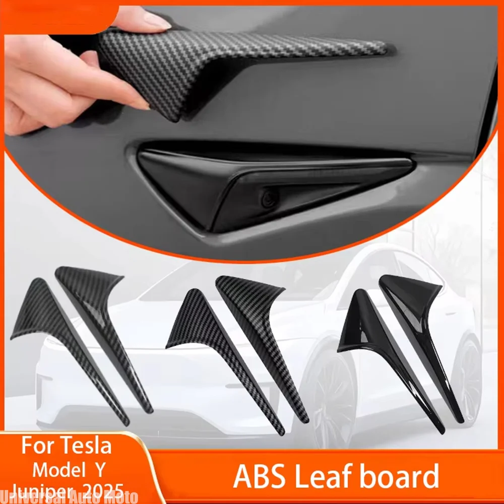 ABS Carbon Pattern Side Camera Cover For Tesl Model 3 Highland 2024 Model Y Juniper 2025 ABS Leaf Board Sticker Accessories