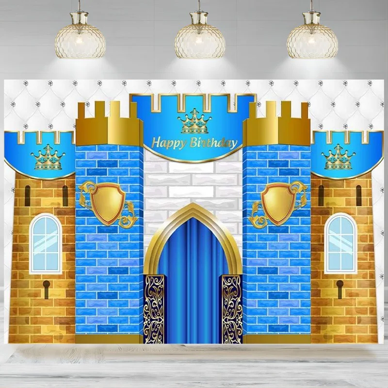 Mocsicka Royal Prince Birthday Backdrop Medieval Castle Birthday Party Decorations Banner Boy's Birthday Photography Background