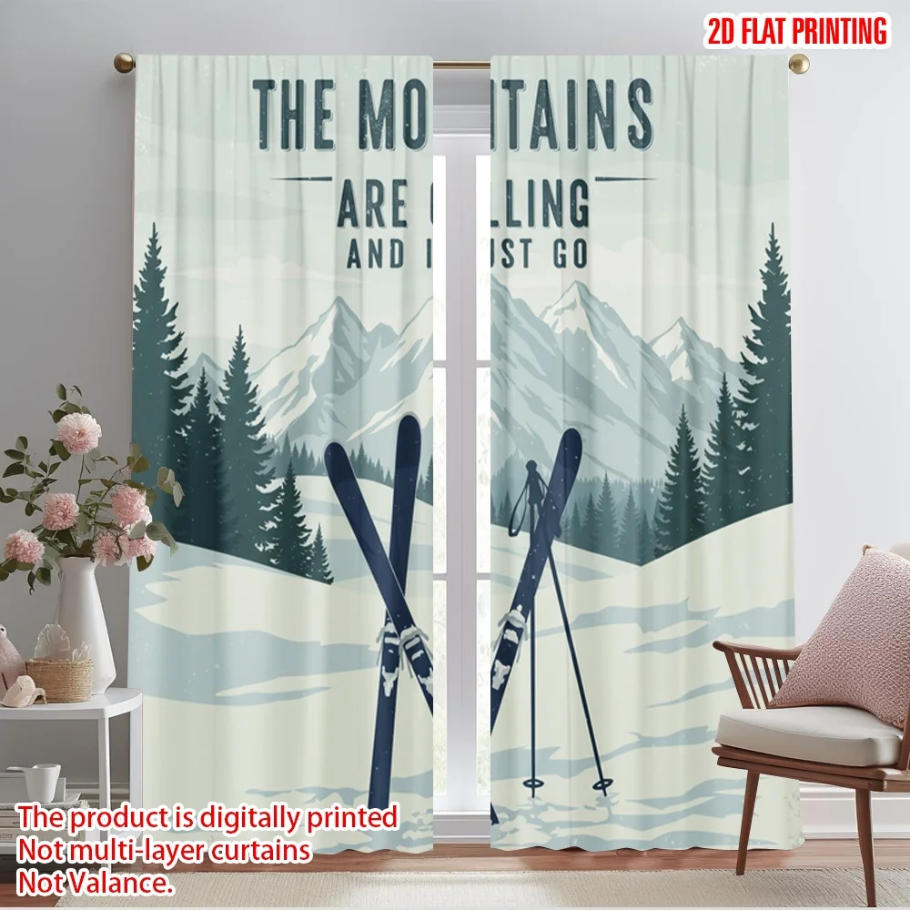 

2pcs 2D flat printing Window Treatment Curtains Mountain Skiing Snow Adventure Polyester Without Electricity 0 Perfect for