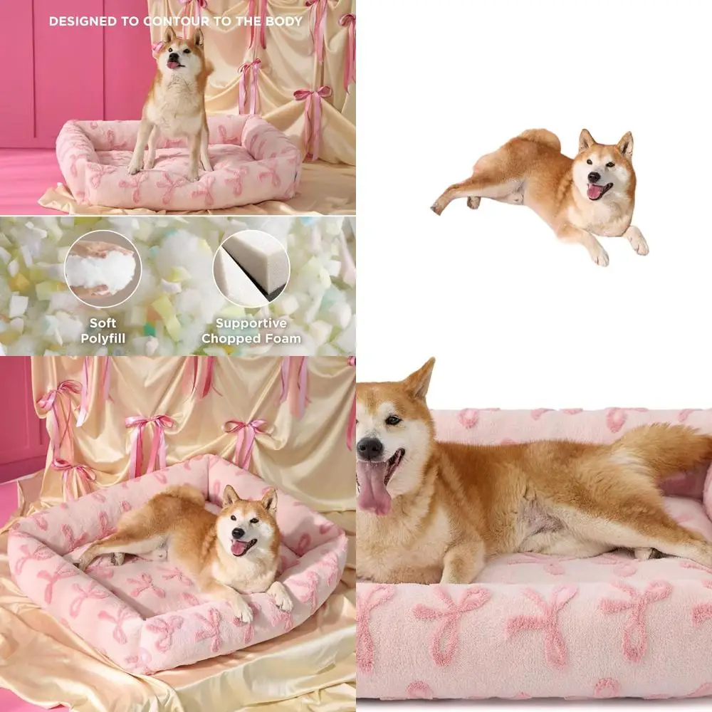 

Большая ортопедическая кровать для собаки — моющийся, уютный прямоугольный диван с плюшевым лохматым чехлом и противоскользящим основанием, 36x27x8 дюймов