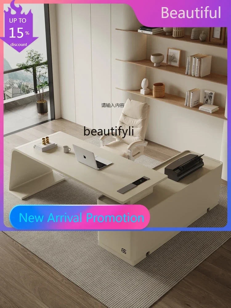 

Cream Wind Corner Desk Light Luxury Study Computer Desk Solid Wood Paint Boss Office Desk and Chairs G1218