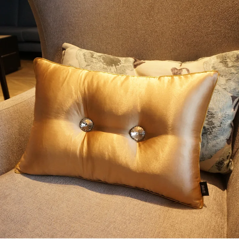 

Small Office Car Ba Support Pillow Double Diamond Bule Waist Cuion Ergonomic Barest Pillow Soft Silk Modern Simple