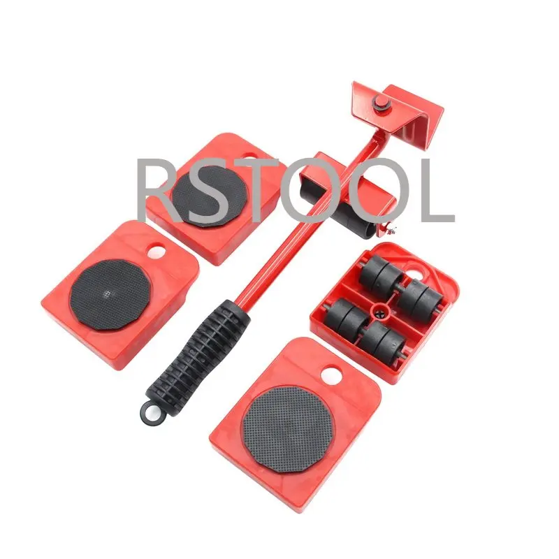 5Pcs Set Furniture Mover Tool Transport Lifter Heavy Stuffs Moving 4 Wheeled Roller with 1 Bar Set furniture mover slider