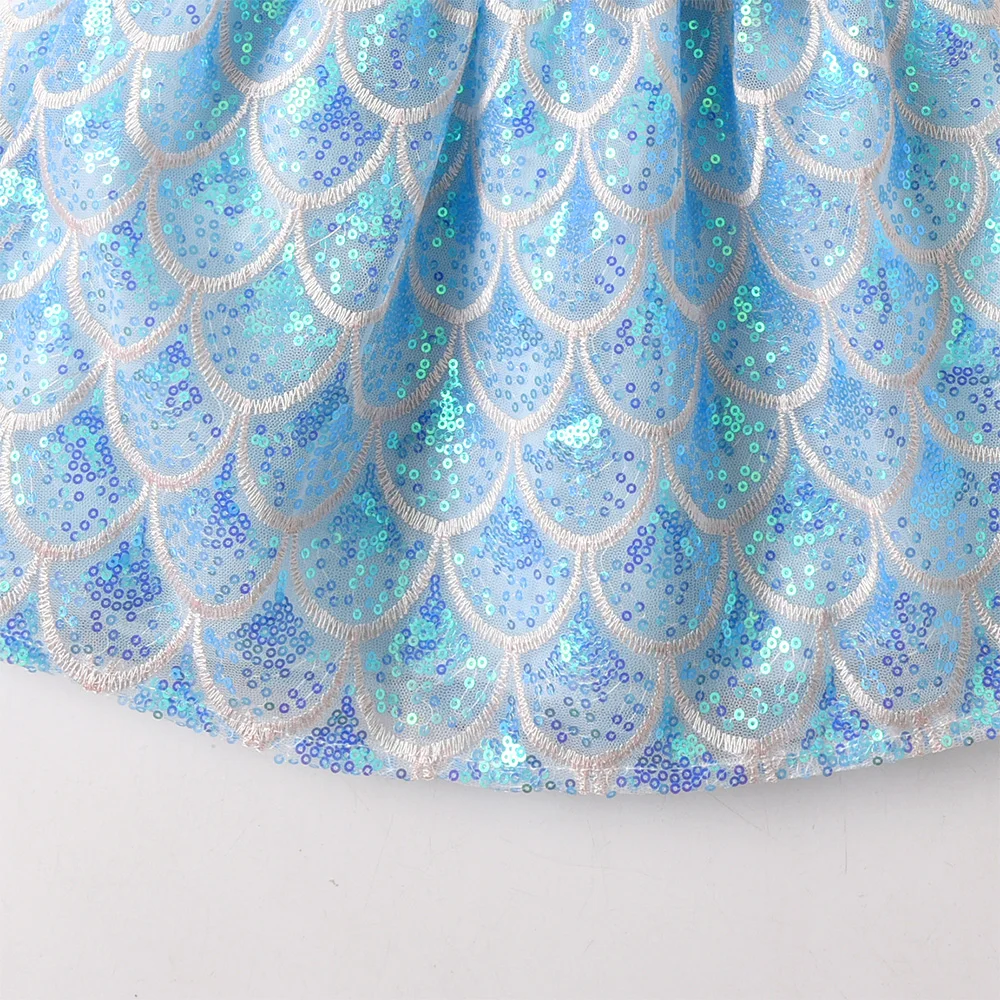 VIKITA Mädchen Kleinkinder Meerjungfrau Skala Druck Blau Glänzende Glitzernde Pailletten Röcke Kinder Mode Party Prinzessin Dress-up Elastischer Rock – Detail 5
