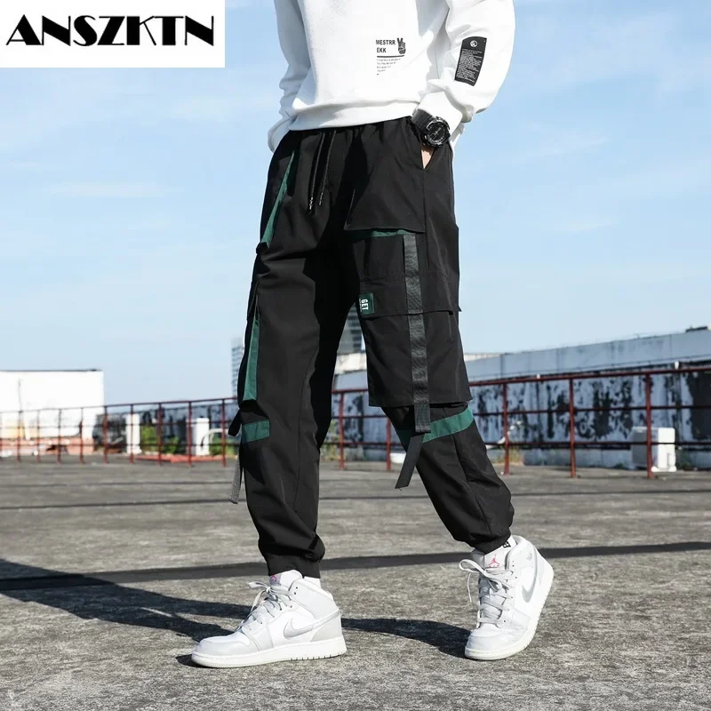 

ANSZKTN Spring and autumn Long Trousers men's high street casual pants large pocket pants jogging hot cargo pants