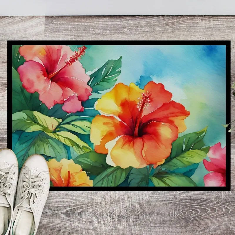 

Гибискус акварельный коврик НОВЫЙ нескользящий моющийся коврик для дома и улицы с низким ворсом