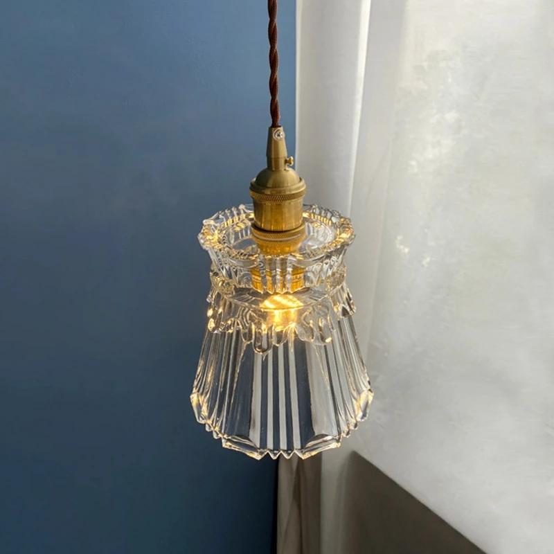 

Japanese style Glass Pendant Light for Bedroom Kitchen Dining Room Hanging Lamp Nordic Ripples Glass Luminaire Chandelier Cafe