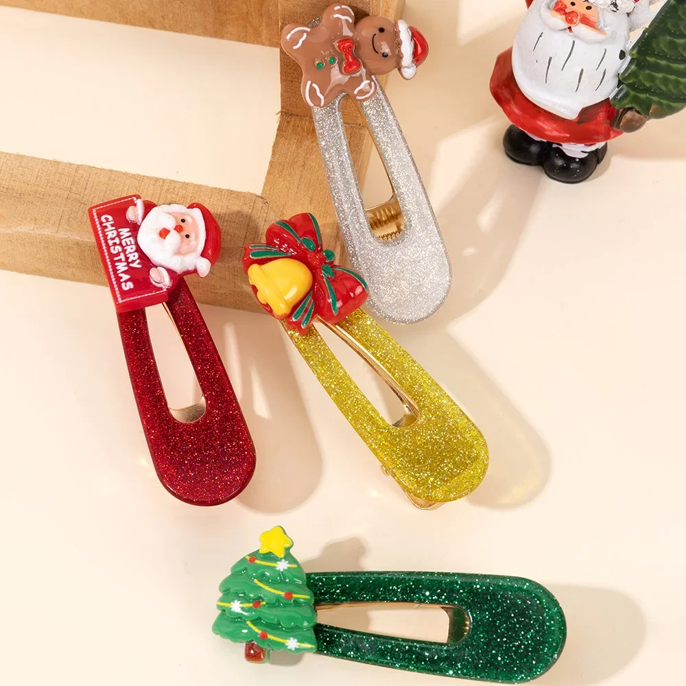 ncmama 4PCS Sweet Girls Christmas Hair Accessories Cute Sparkling Water Drop Hair Clips for Girl Santa Christmas Tree Barrettes image 4