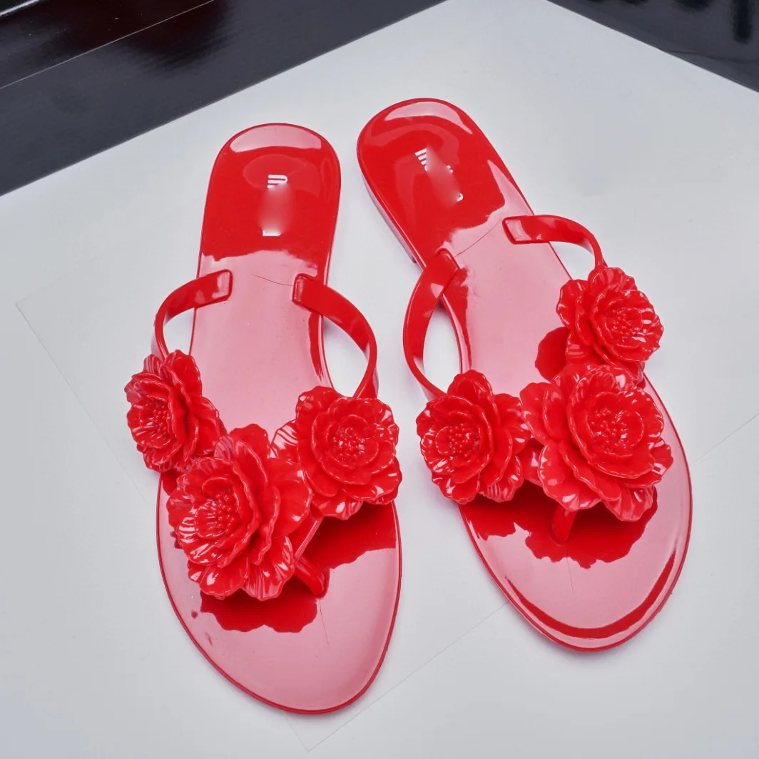 2024 New Mini Melissa Women Slippers 3D Camellia Flower Slides Summer Beach Shoes Woman Slippers Adult Ladies Flip Flops Sandals