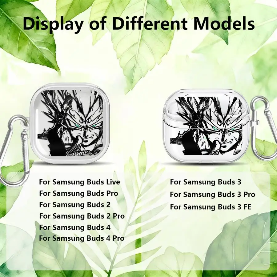 Clear Earphone Cases Cover With Hook Case For Samsung Galaxy Buds 3Pro Live 3 FE 2 4 Pro 4Pro 2Pro Dragons-Ball Gokus Vegeta