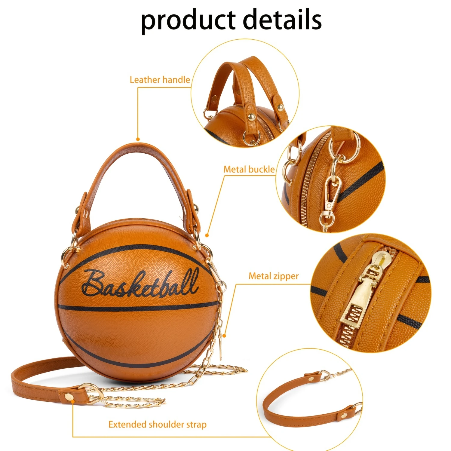 Fashion-Forward Basketball-Shaped Y2K Chain Bag - Retro-Trendy Crossbody & Shoulder Purse with Durable PU Leather, Chic Top Hand