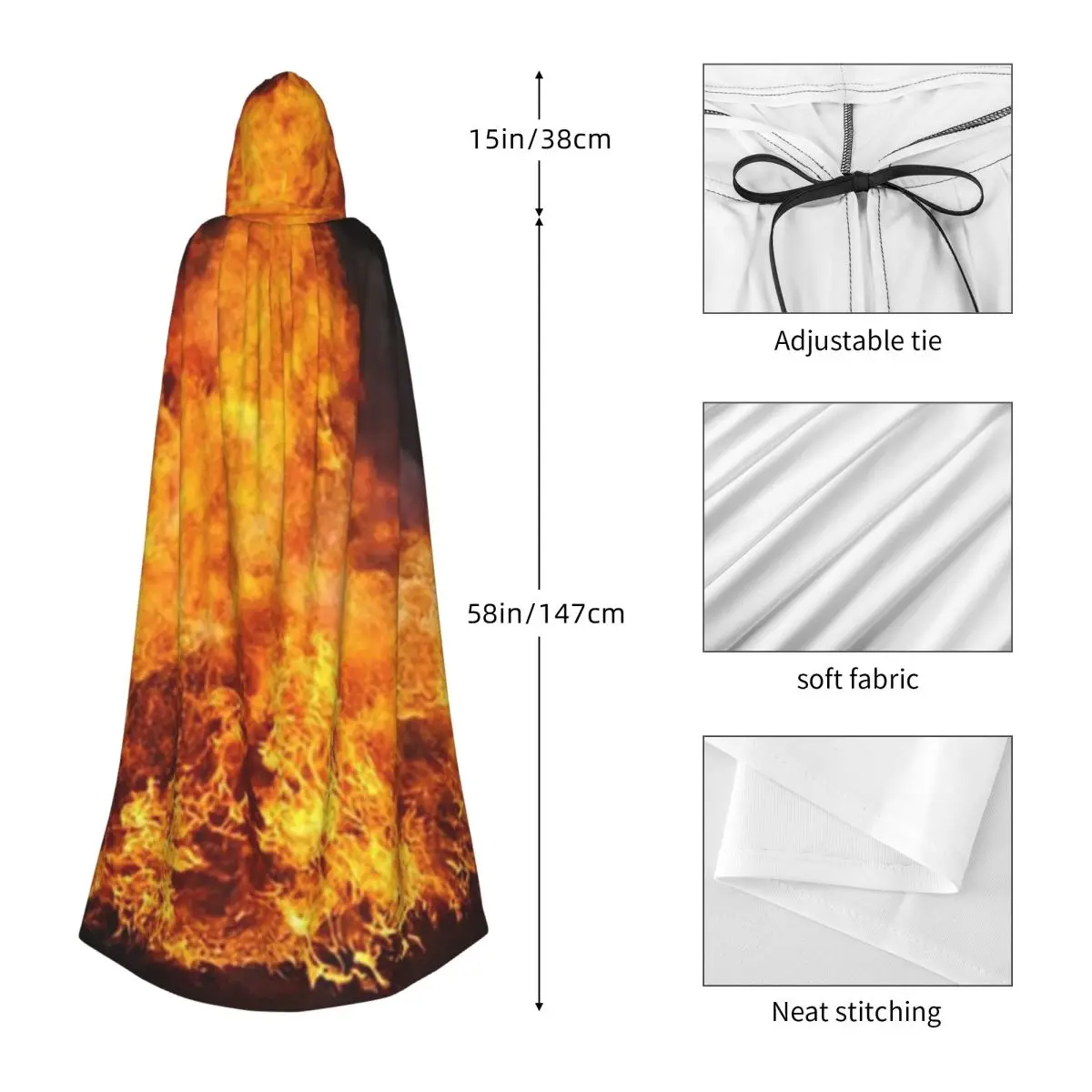 夜の炎 ロングフード付きマント 魔女 中世コスチューム コスプレケープ ハロウィンヴァンパイア 大人用 ユニセックス