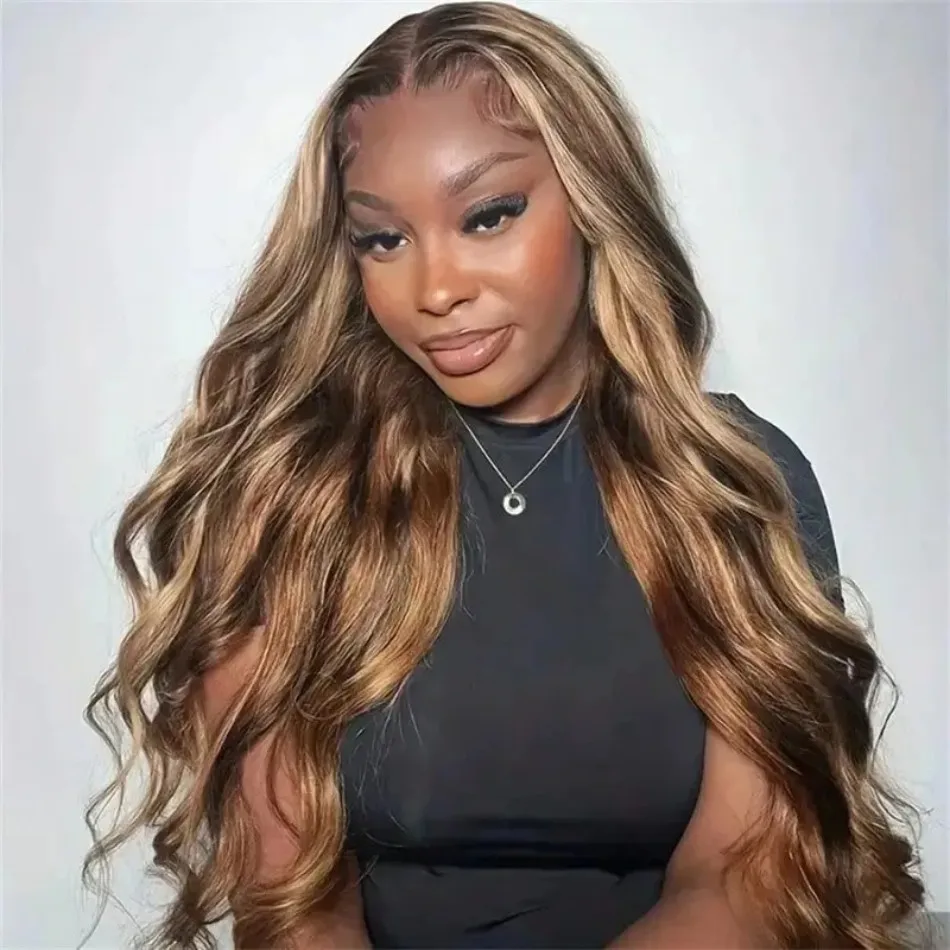 

427 Highlight Human Hair Wigs Body Wave 13X6 Hd Lace Frontal Wig 100% Human Hair 250 Density Brazilian Hair For Black Women 38In