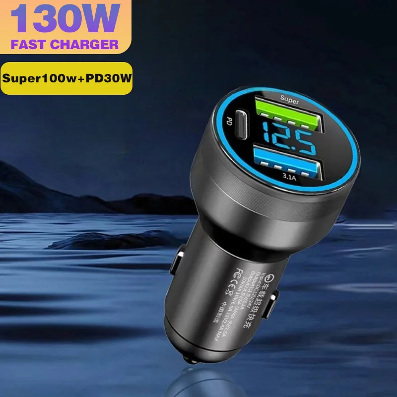 

160W 3 Port USB Alloy material body car charger QC3.0 PD30W car Super Fast charger for Phones Car cigarette lighter adapter