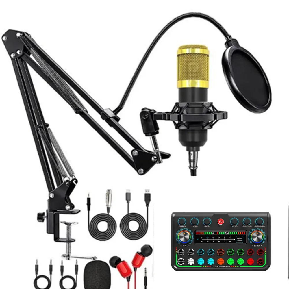 Live Sound Card With Condenser Microphone Audio Interface with DJ Mixer Effects and Voice Bluetooth Stereo for Streaming BM-800