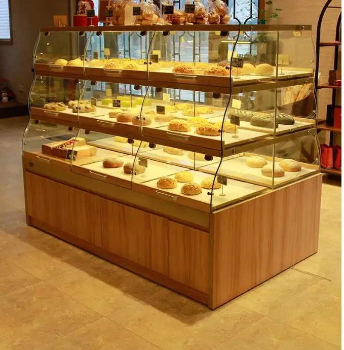 Bread cabinet bag display cabinet bag rack Nakajima cabinet cake shop bread shelf glass commercial drawer type