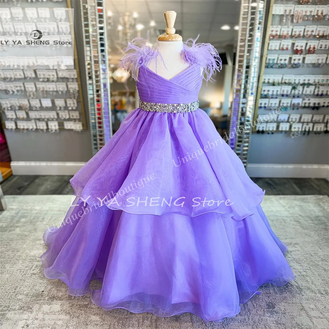 Neue weiße Blume Mädchen Kleid Kristalle Federn Organza kleines Kind Geburtstag formelle Party Kleid Kleinkind Teenager preteen winzige junge jun