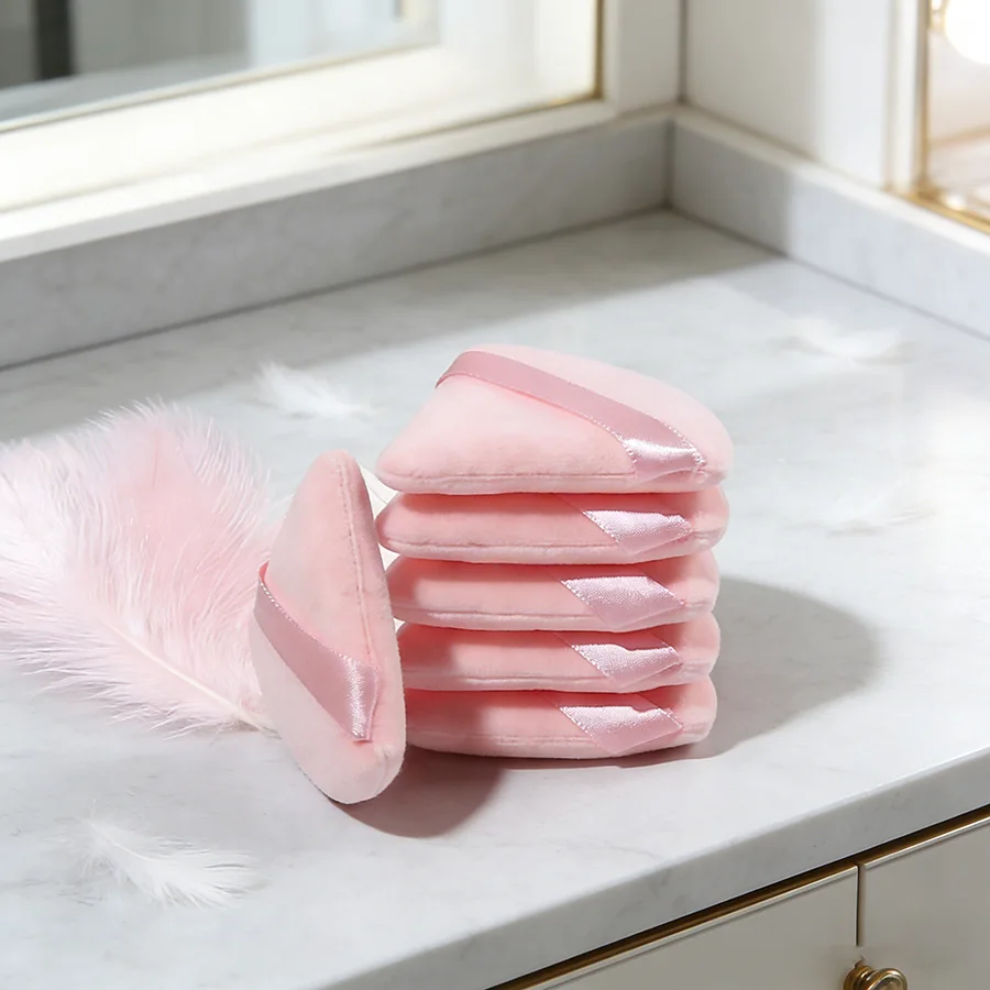 10-delige driehoekige poederdonsset – roze en zwart fluwelen make-upsponzen voor het mengen van foundation, zachte gezichtsschoonheidstools