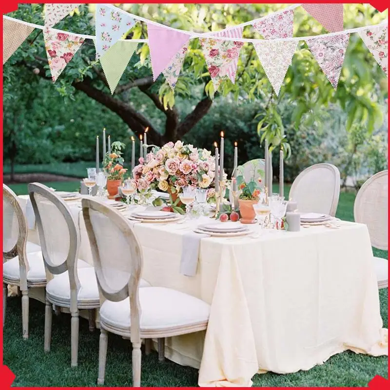 

B17B 5Pcs 40Ft Fabric Bunting, 42Pcs Outdoor Bunting Banner,Floral Vintage Cotton Triple-Cornered Flag