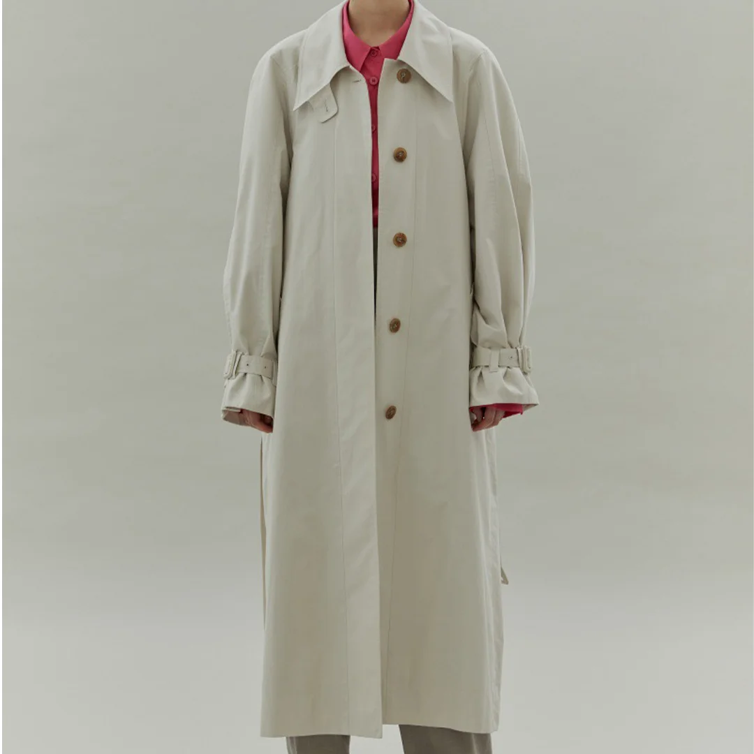 

Early Autumn Fashion Simple Casual Lapel Single-Breasted Coat Loose Long Trench Coat For Women