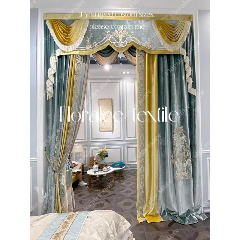 

European Luxury Curtains for Living Room High-end Villa Velvet Embroidered Bedroom Blackout Curtains Window Screen Valance