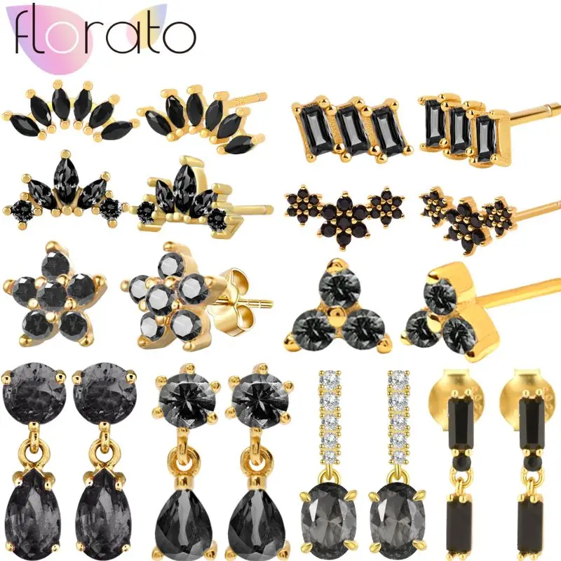 

Серьги-гвоздики из стерлингового серебра 925 пробы с черным цирконом, классические, роскошные, в стиле ретро, для женщин, модные, для вечеринок