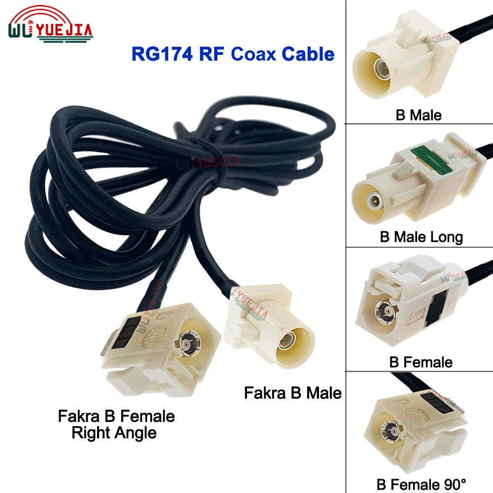 

0.1~15M White Fakra RG-174 Cable Fakra B Female Jack to Fakra Male Plug Connector 50 ohm RF Coaxial Cable For GPS Radio Antennas