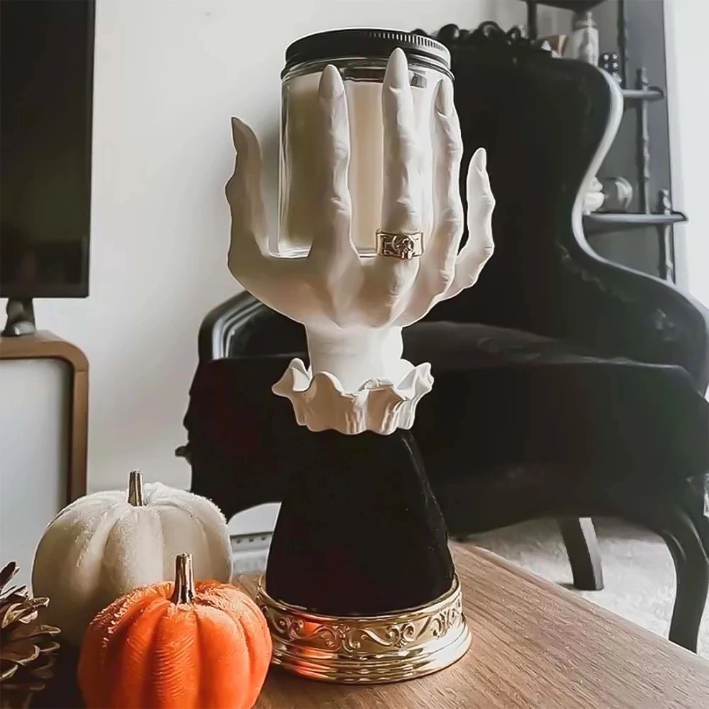 Halloween resina strega mano candeliere fantasma creativo mano stregata decorazione della casa palma portacandele artigianato artistico ornamenti