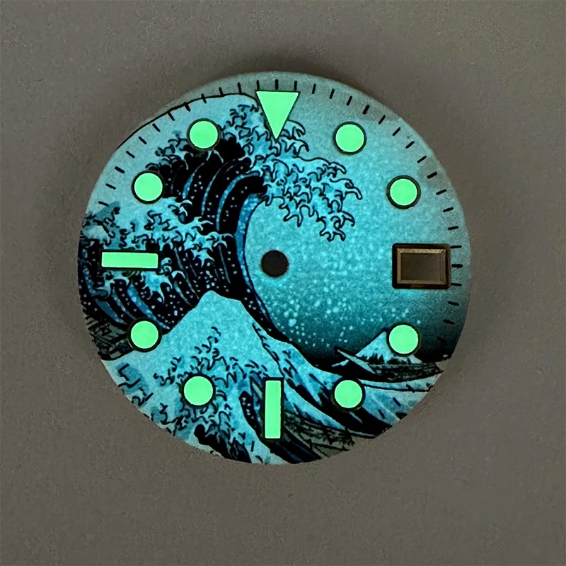 NH35 Dial 28.5mm Wave Dial No Logo Mechanical Watch Dial Luminous Full Surf Style Watch Accessory