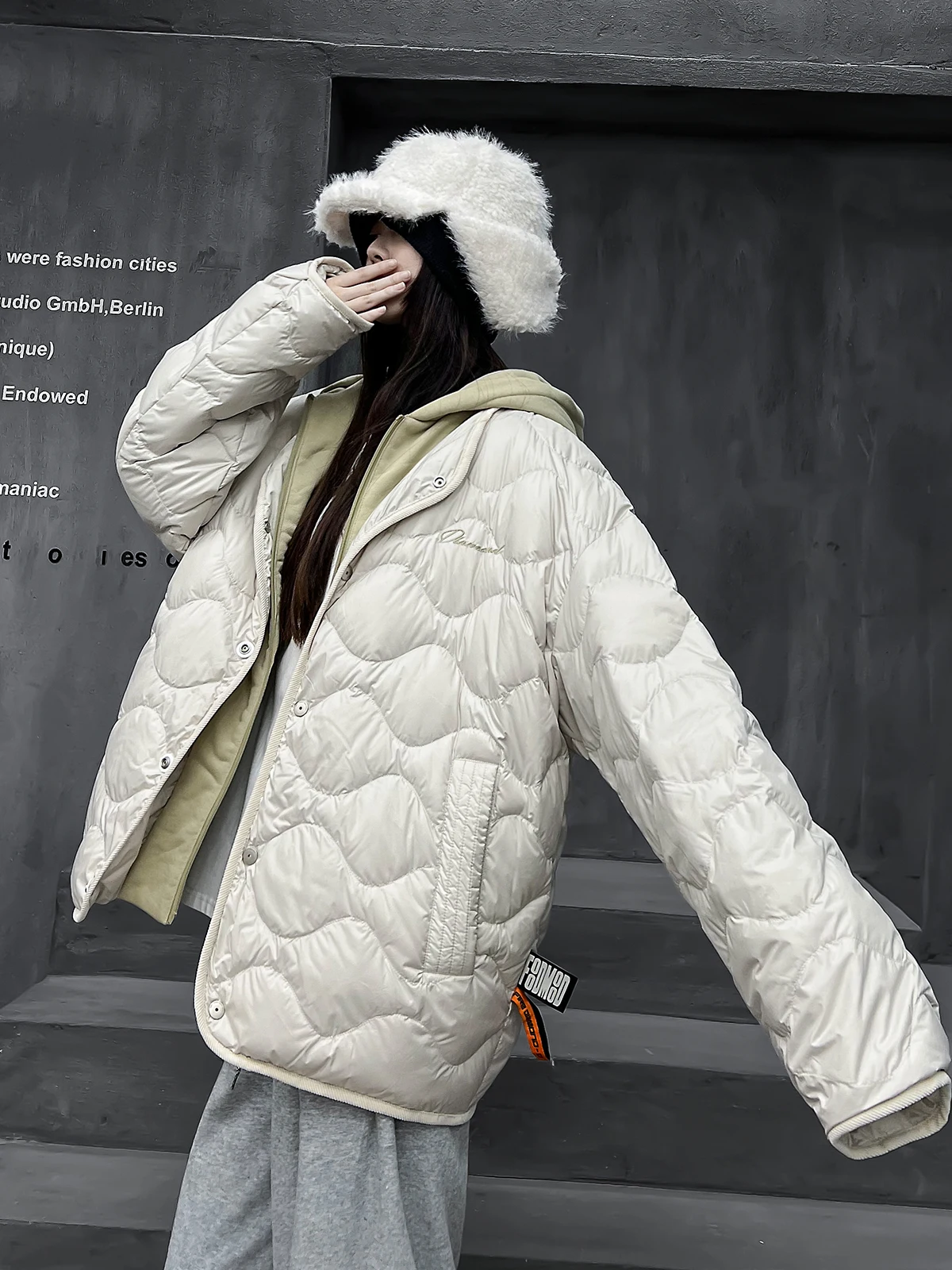 

M-Home Trendy Lightweight Slimming Hooded down Jaet Women's Winter Stand 90 White Du Feather Warm Outerwear
