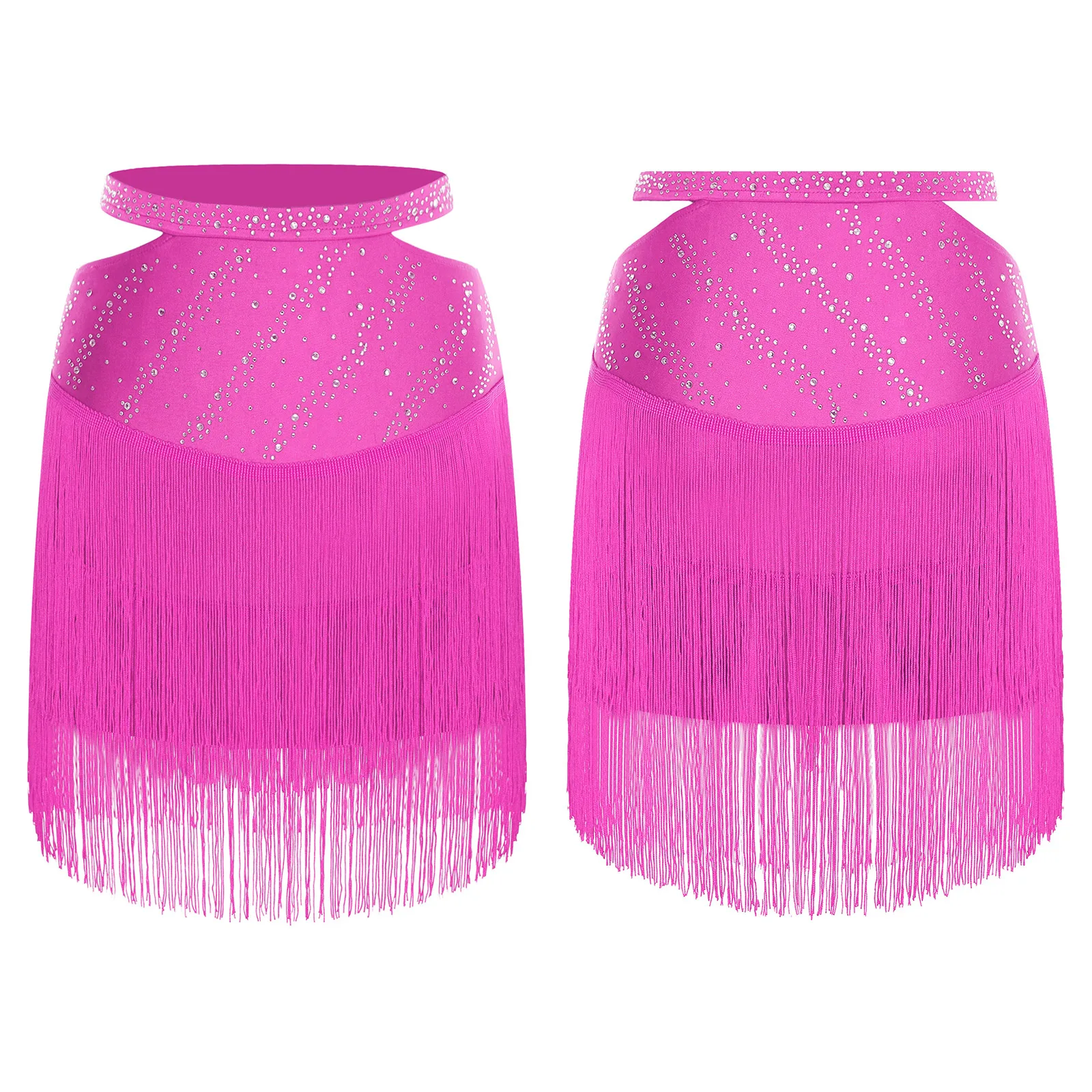 Mulheres dança latina salão de baile cha-cha tango samba rumba salsa traje recorte cintura elástica brilhante strass borlas saia dancewear