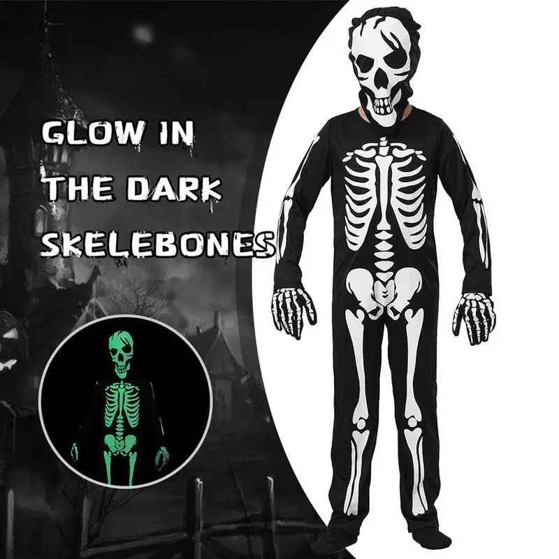 Halloween Skelet Kostuum Huidvriendelijke Glow In De Donkere Jumpsuit Multifunctionele Unisex Skelet Jumpsuit Kostuums