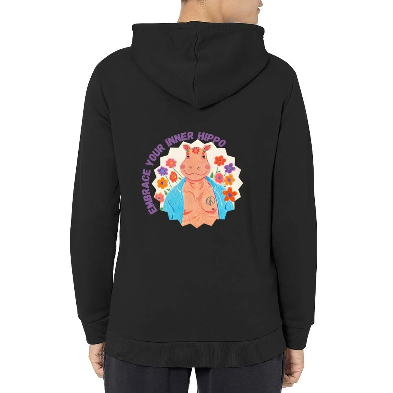 

Embrace your inner hippie hippo Hoodie men wear autumn clothes for men graphic t shirts men hoodie