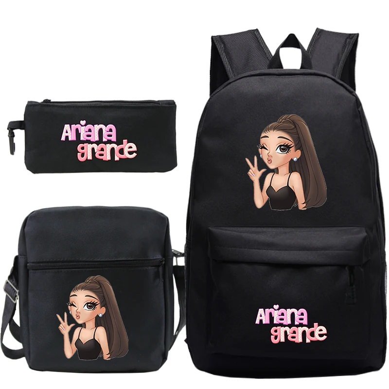 

3Pcs Set Backpack Ariana Grande Backpack Canvas Knapsack School Bags Teens Back to School Shoulder Bag Pencil Case Girls Boys