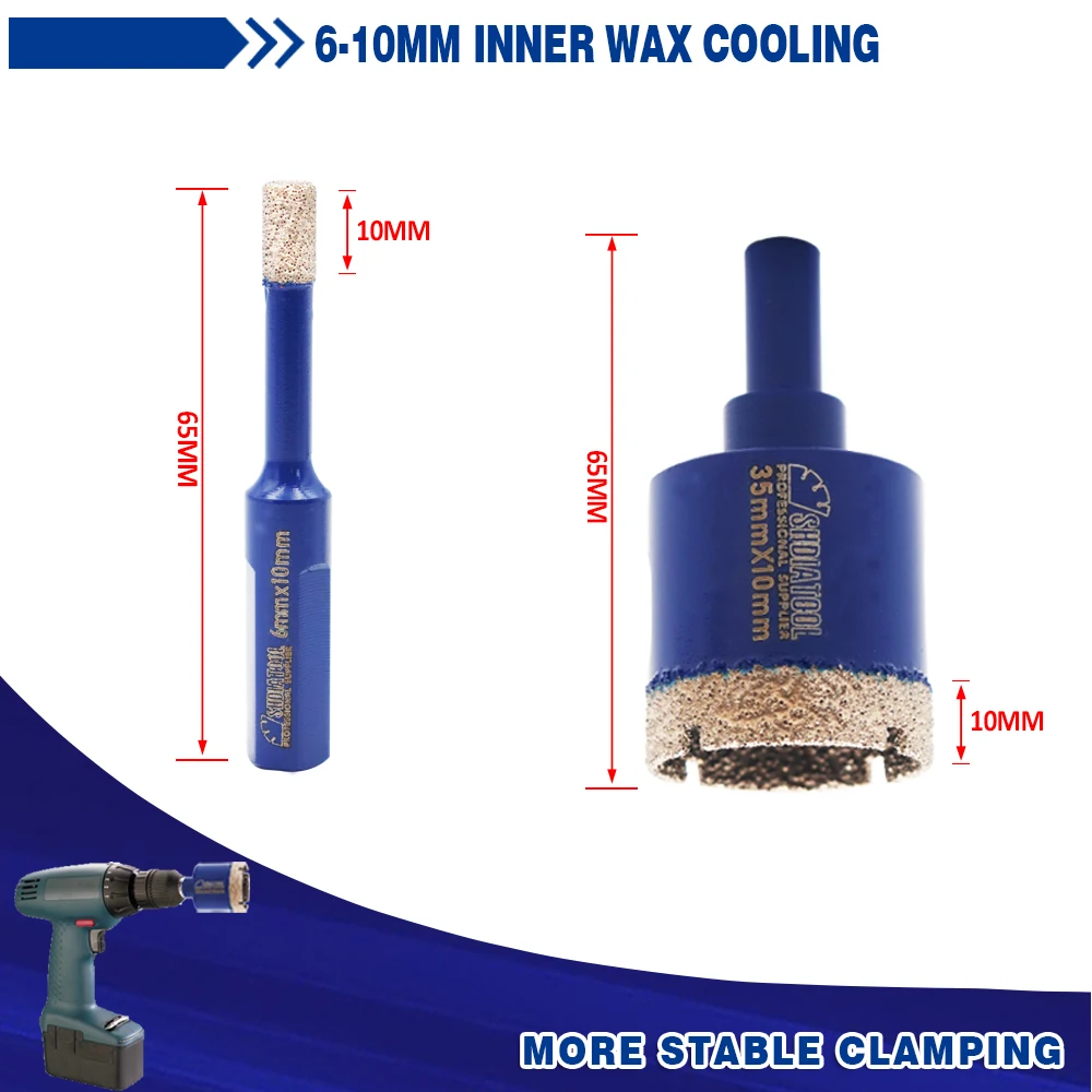 SHDIATOOL 1 Buah 65Mm Pemotong Inti Berlian Bit Bor Brazing Vakum Pisau Segitiga Bor Lubang Gergaji Kering untuk Bor Ubin Marmer
