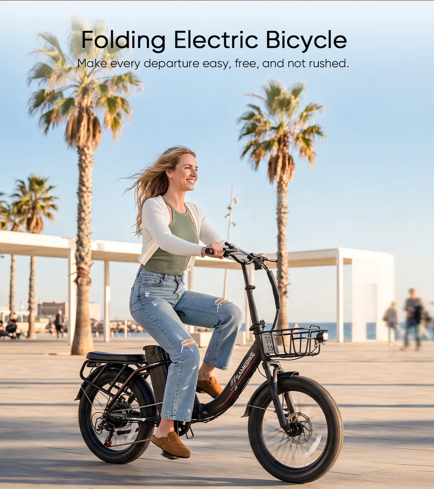 SAMEBIKE CY20Pro Adult Commuter Ebike 800W 20x3.0 Fat Tire 7 Speed Folding Bike 48V 13AH Front Basket Rear Rack image 3