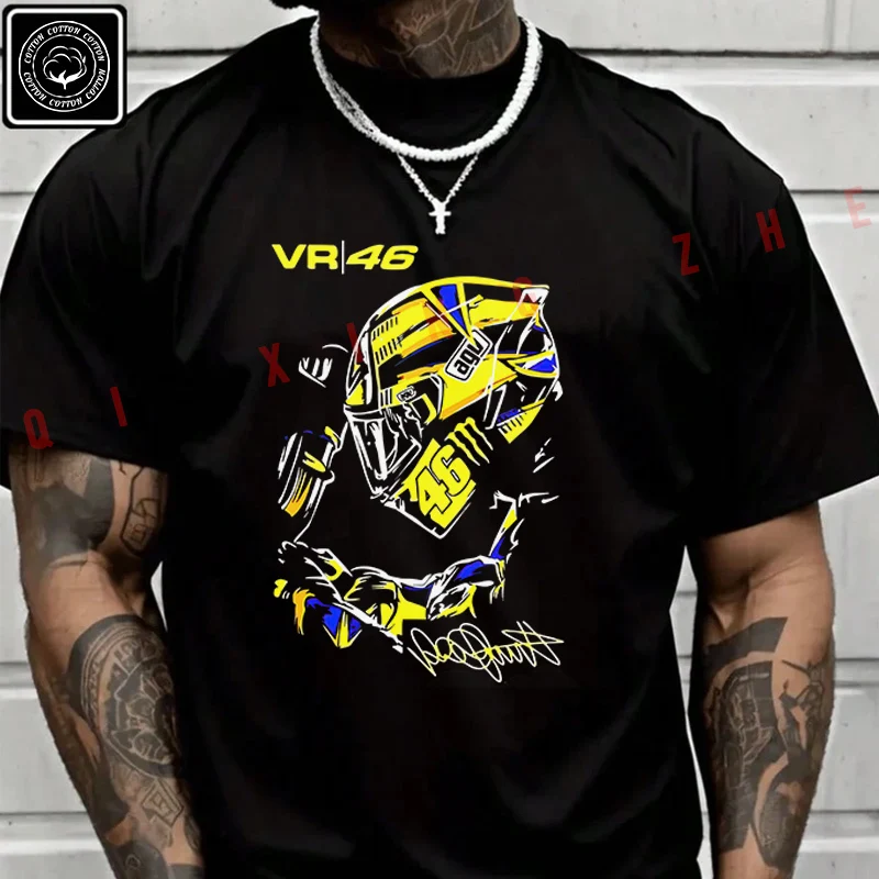 Camiseta masculina de algodão com estampa Valentino Rossi VR46, camiseta casual de manga curta com gola redonda
