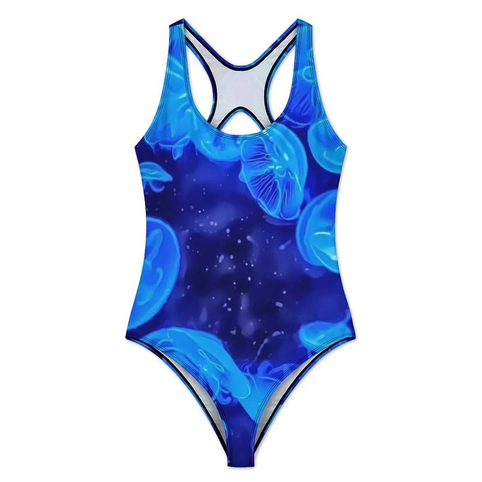 Tropical Marine Swimsuit Blue Jelly Fish Push Up Swimwear One-Piece Holiday Rave Bathing Suit Swimsuits Beach Outfits Plus Size