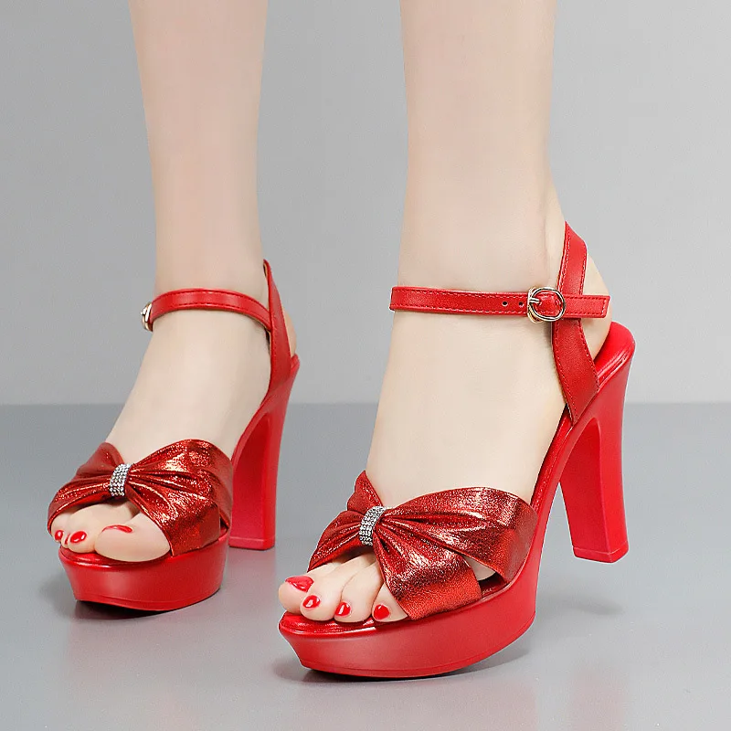 

Elegant Wedding Bride Shoes Women High Heel Coarse Following Platform Sandals Summer Rhinestone Sexy Butterfly Knot 8/10/13CM