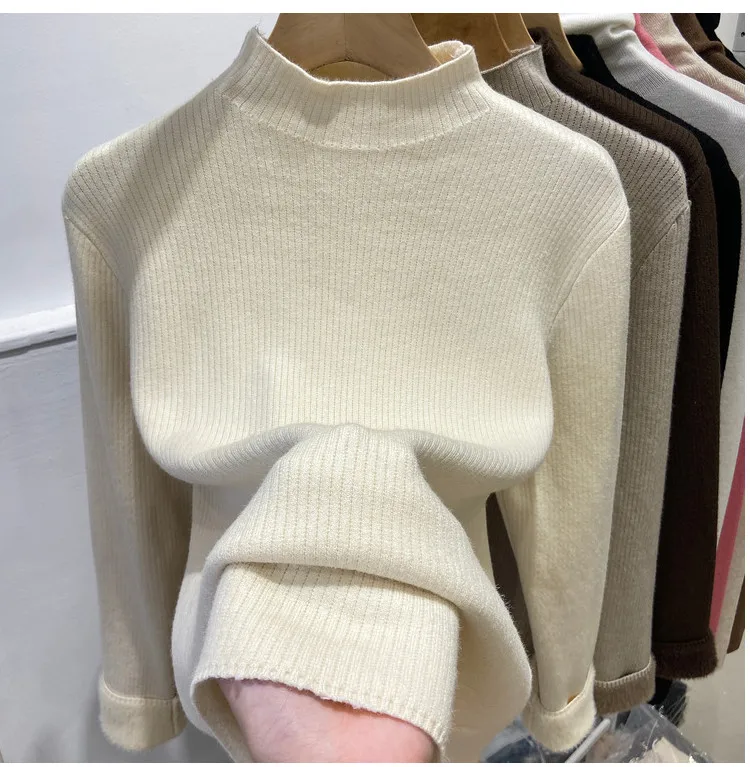 Roll kragen pullover Winter pullover Frauen elegant verdicken Samt gefüttert warm Sueter gestrickt Pullover schlanke Tops Jersey Strick pullover neu – Detail 12