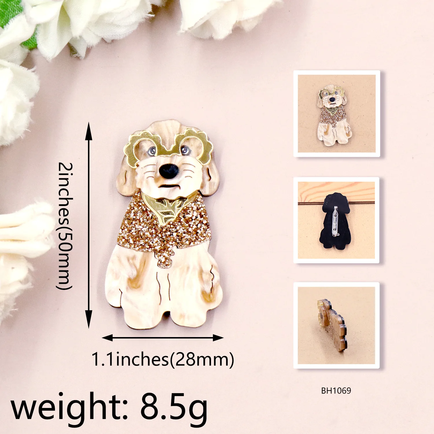 YAOLOGE 2024 New Teddy Dog Shepherd Dog Jingba Dog Brooch Cute Animal Series Acrylic Jewelry Handmade Montage Pin Party Gift