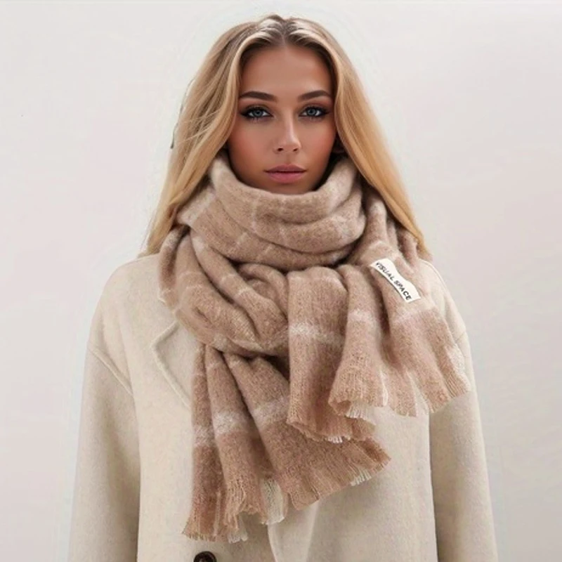 Thick Blanket Plaid Print Scarf Women Winter Cashmere Warm Design Pashmina Shawls Lady Wraps Stoles Female Bufanda 2022