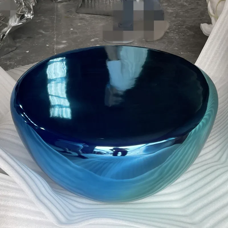 Modern sales office gradually change color electroplating coffee table FRP round side table model house light luxury art