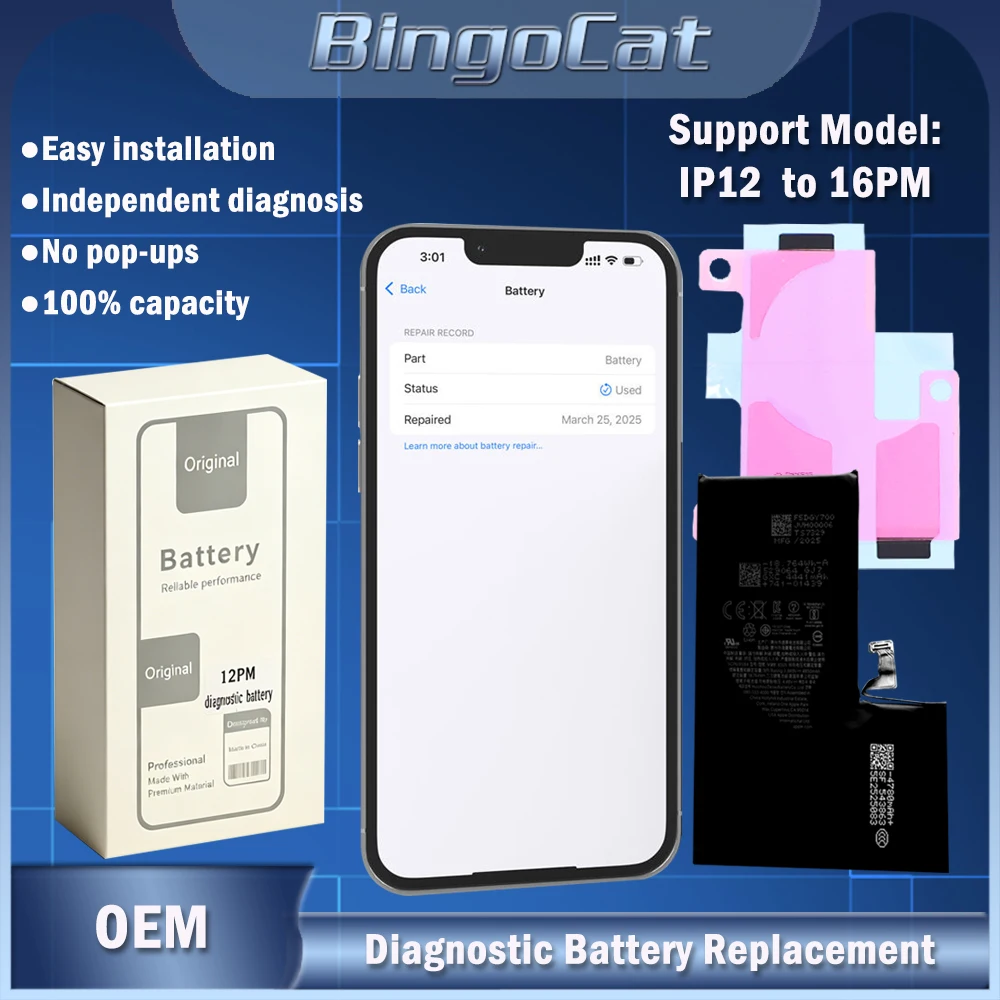 10pcs 100% Health Capacity Diagnostic Battery for iPhone 12 Pro 13 Mini 14 Plus 15 Pro Max OEM Mobile Phone Battery Part