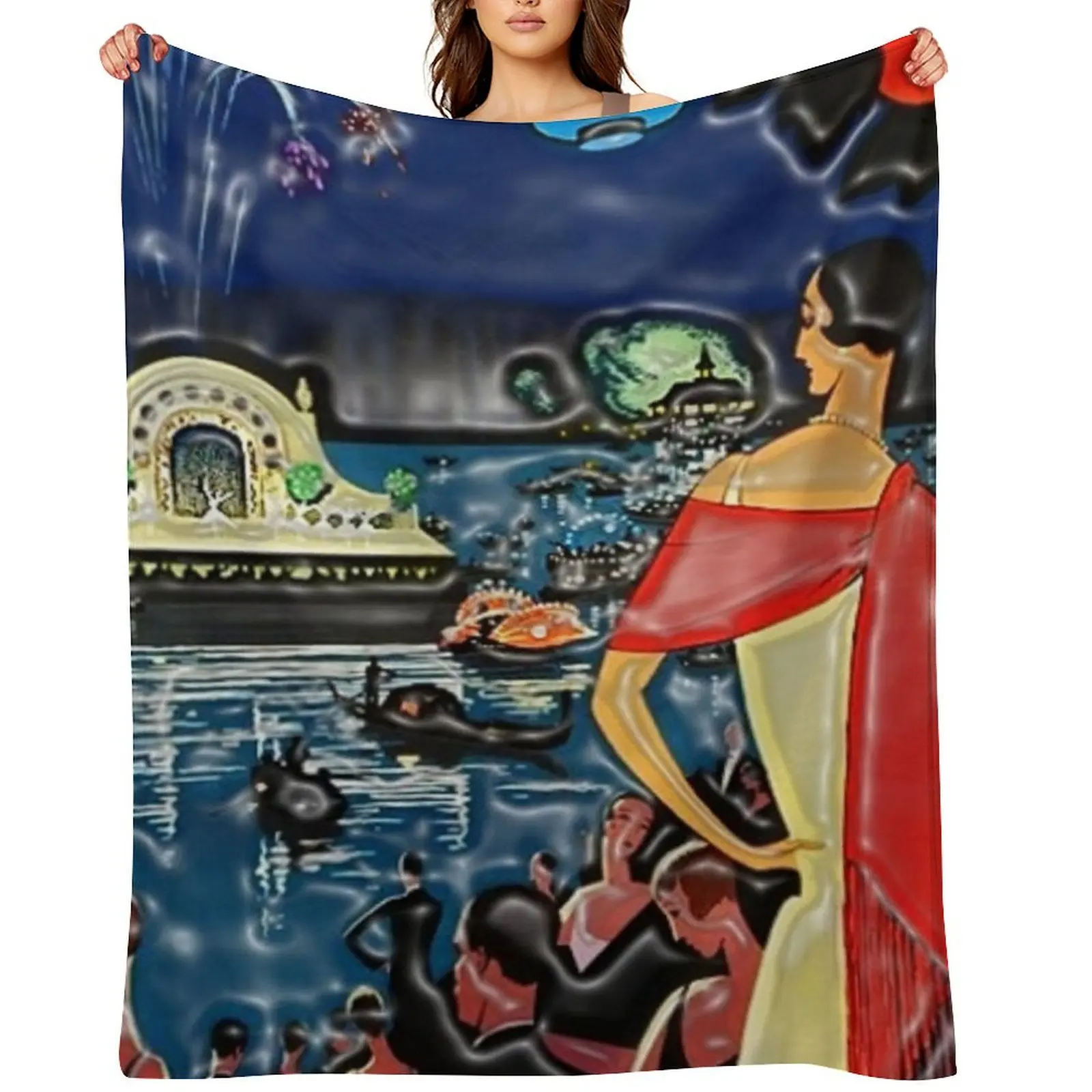 

1926 Vichy French comite des fetes Vintage Lithograph Advertising Wall Art Style 1. Throw Blanket Softest warm winter Blankets