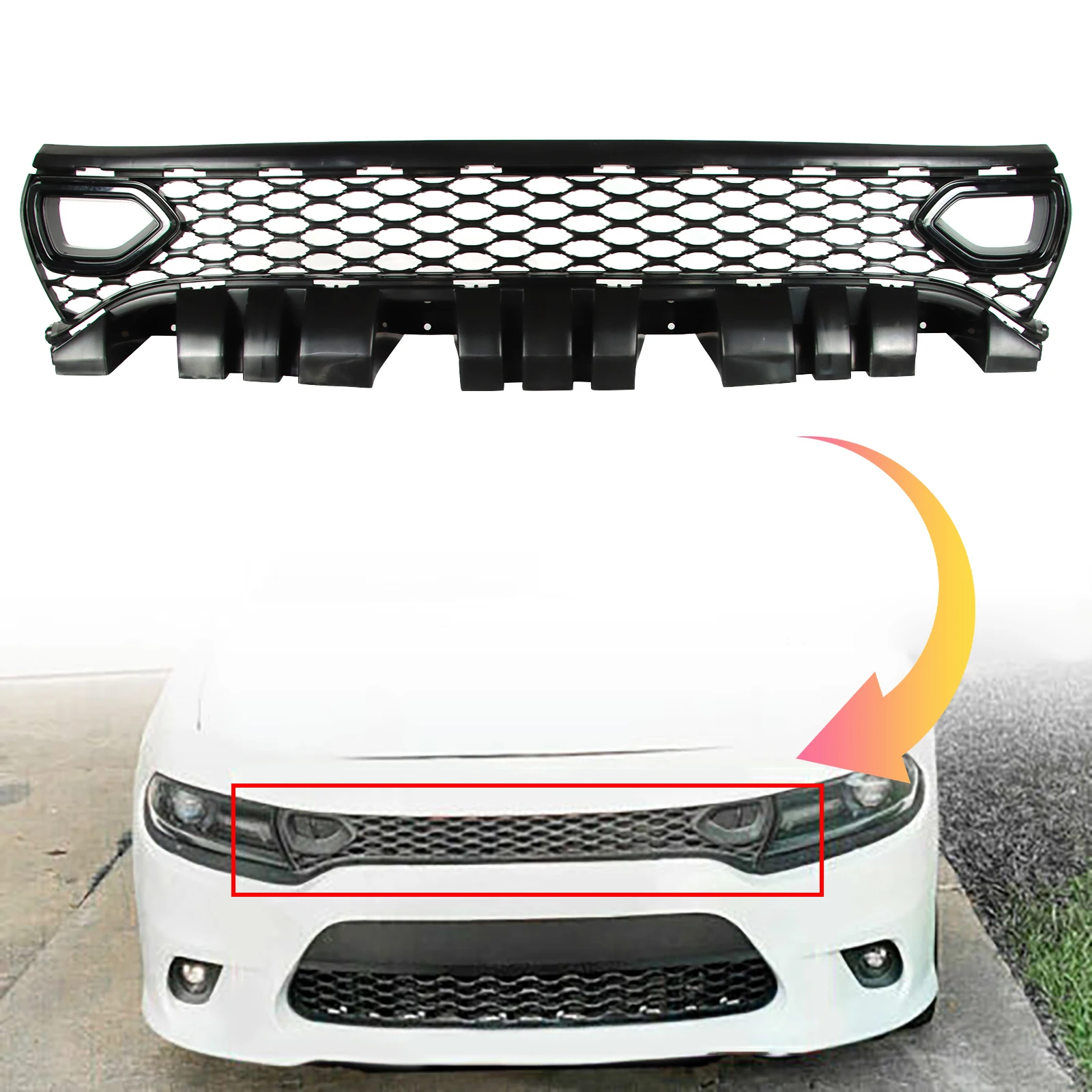 

Fits 15-23 Dodge Charger SRT R/T Style Front Upper Lower Mesh Grille