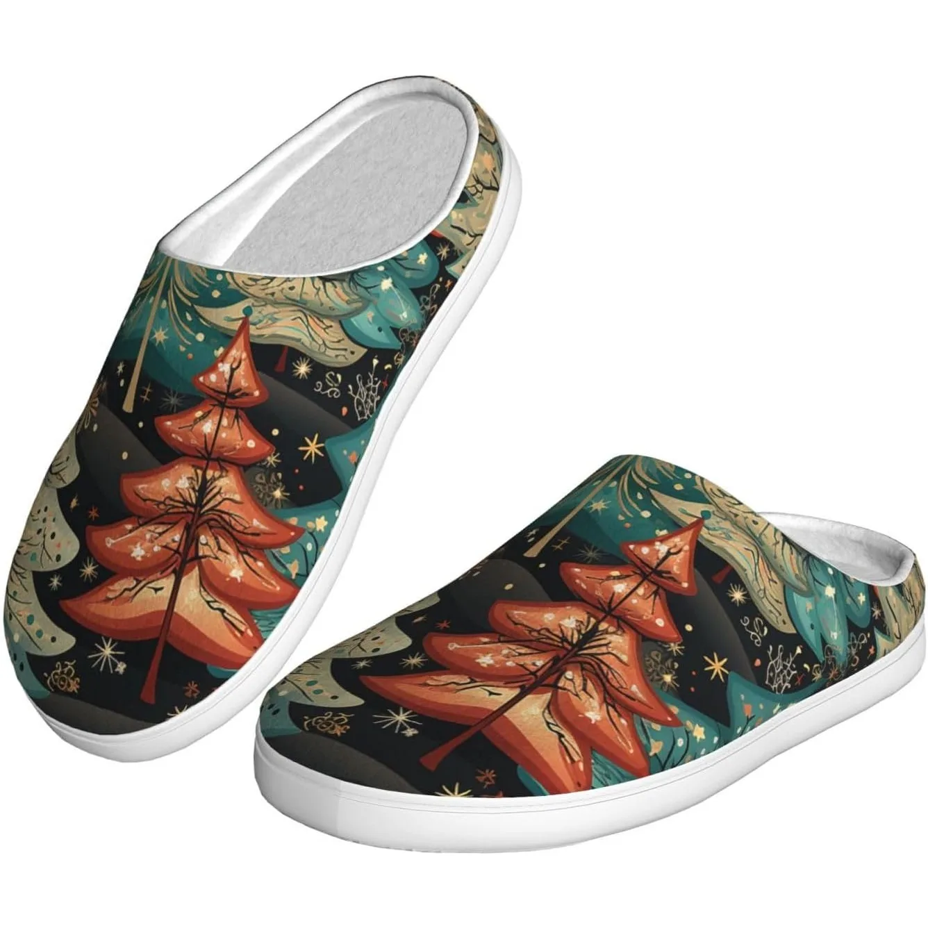 

Slippers for Women Men Cotton Slippers Christmas Pattern Plush Shoes Non-slip TPR Slippers