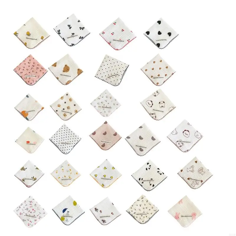 808E Baby Drooling Bib Soft Breathable Wash Cloth Print Burping Cloth Face Towel