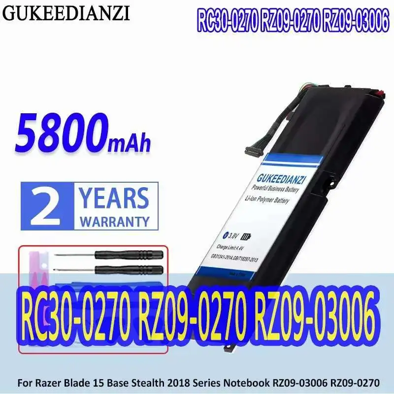 

Battery 5800Mah For Razer Blade 15 Base Stealth 2018 Series Notebook RZ09-03006 RZ09-0270 RZ09-02705E75-R3U1 Laptop RC30-0270