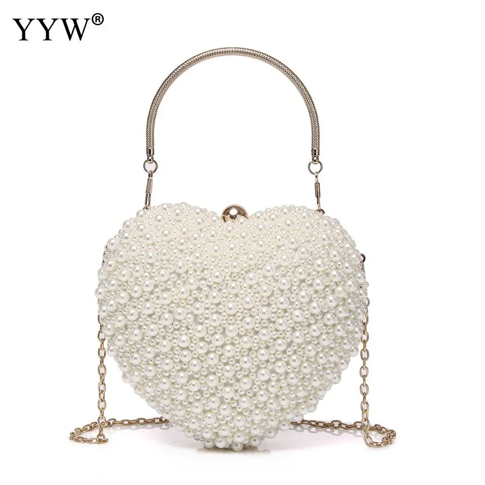 Luxury Crystal Evening Clutch Bag Lady Elegant Wedding Purse New Women Heart-Shaped Beaded Handbags Party Dinner Crossbody Bag